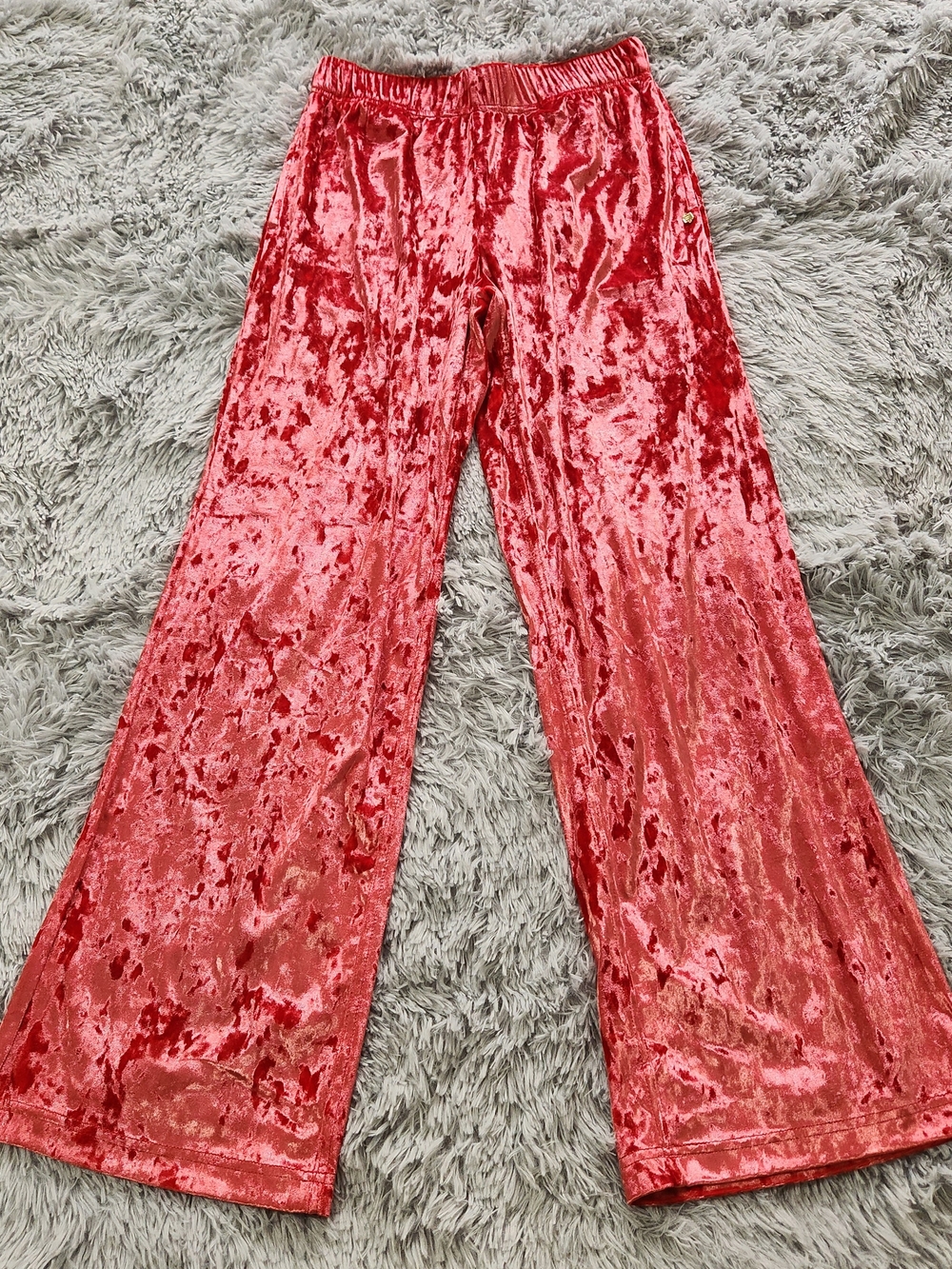 Fabletics Red Crushed Velour Wide Leg Pants